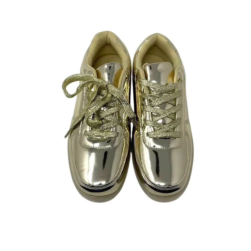 Gold Sneakers Metallic Shoes Light Up Rechargable 7 Glow New